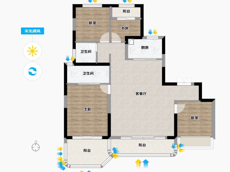 陕西省-西安市-华润置地明德润府-102.41-户型库-采光通风