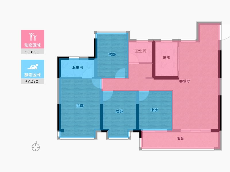 江苏省-南京市-璀璨云著-90.32-户型库-动静分区