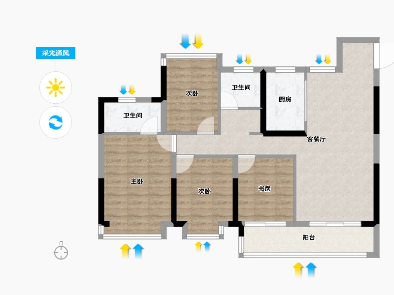 江苏省-南京市-璀璨云著-90.32-户型库-采光通风