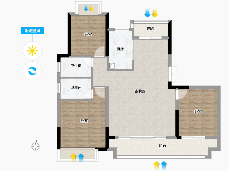 湖北省-宜昌市-宝业沁园-93.64-户型库-采光通风