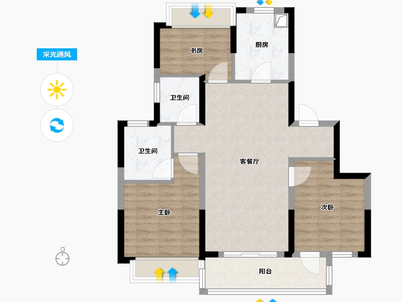 上海-上海市-浦发唐城-81.60-户型库-采光通风