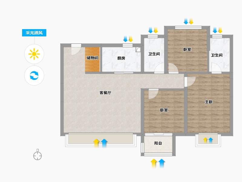 浙江省-嘉兴市-建发方洲·缦云府-90.40-户型库-采光通风