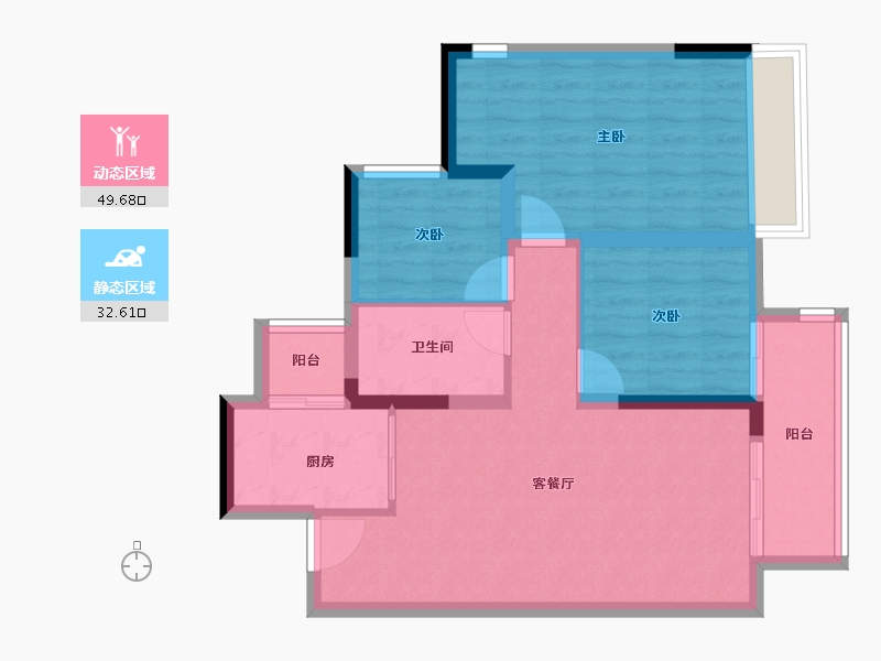 四川省-成都市-世茂云璟-73.41-户型库-动静分区