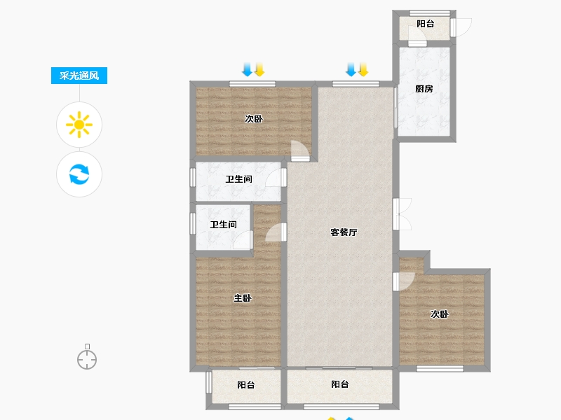 山东省-烟台市-龙泽华府-北区-128.80-户型库-采光通风