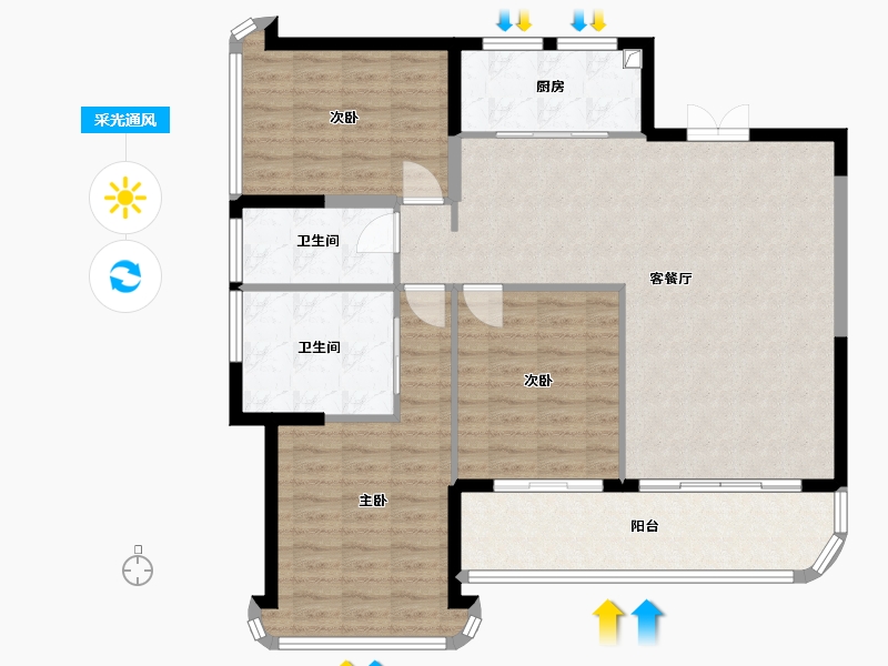 云南省-玉溪市-翡翠湾2期-89.60-户型库-采光通风