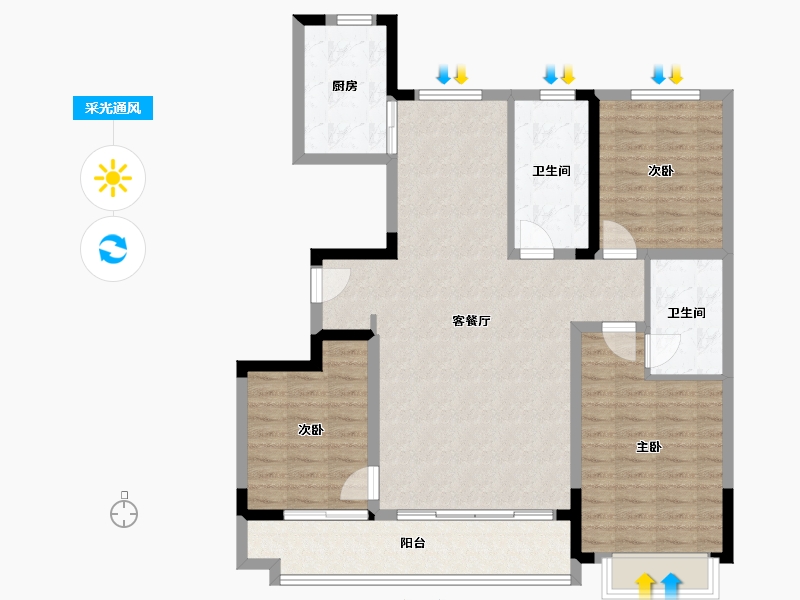 山东省-潍坊市-德润康城-104.00-户型库-采光通风