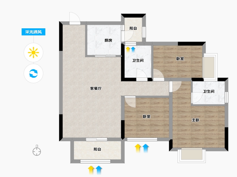 四川省-成都市-正兴紫瑞里-83.70-户型库-采光通风