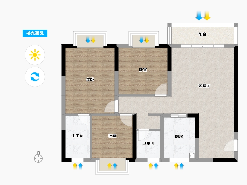 四川省-成都市-正兴紫瑞里-81.98-户型库-采光通风