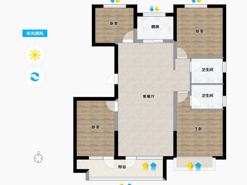 山东省-泰安市-东原桃花源-106.71-户型库-采光通风