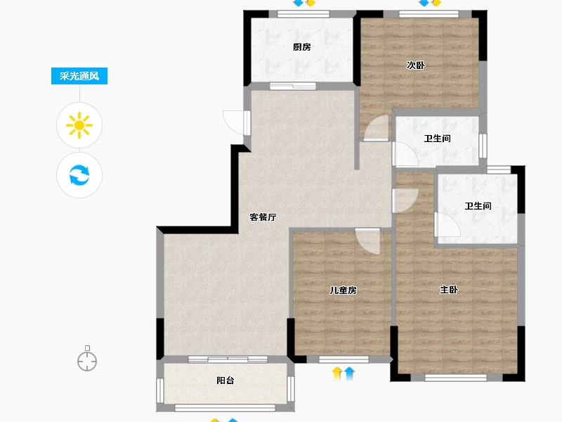 浙江省-湖州市-湖影花园-105.82-户型库-采光通风