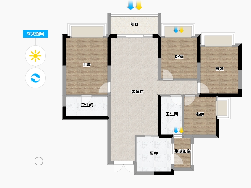 四川省-成都市-成都万达1号-98.70-户型库-采光通风