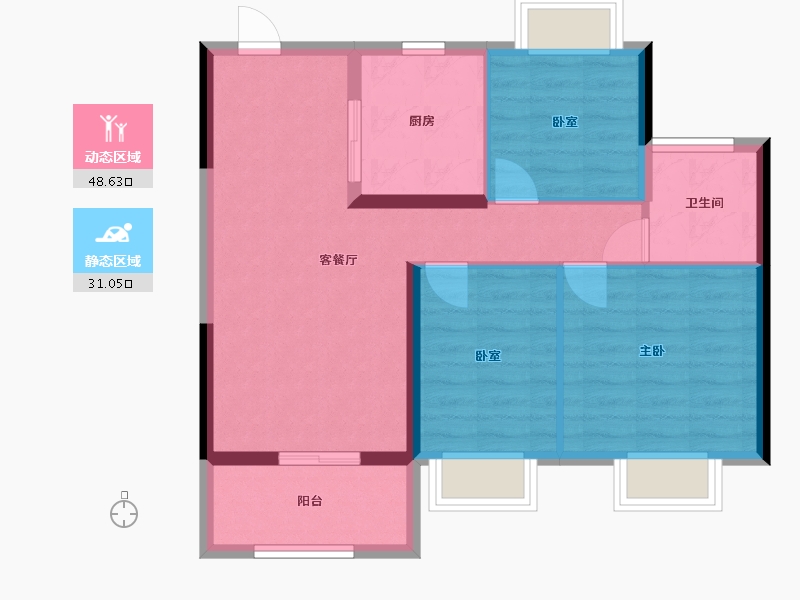 江苏省-南京市-璀璨云著-71.30-户型库-动静分区