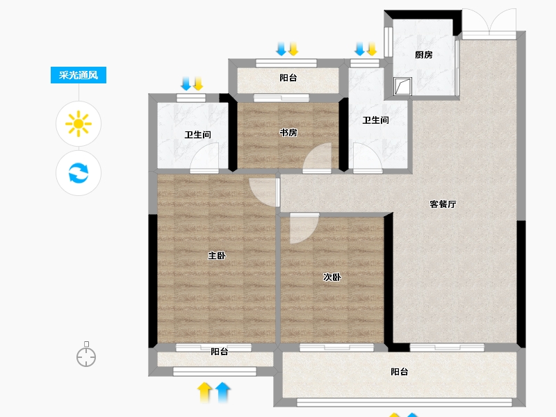 浙江省-温州市-水头·江南壹号院-86.40-户型库-采光通风