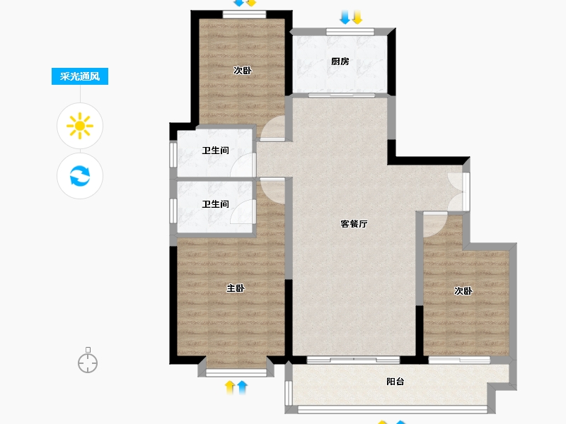 陕西省-榆林市-柏贤府-95.63-户型库-采光通风