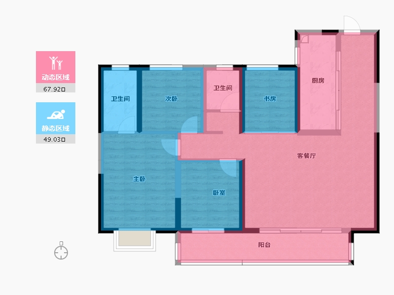 陕西省-西安市-金泰和樾-104.44-户型库-动静分区