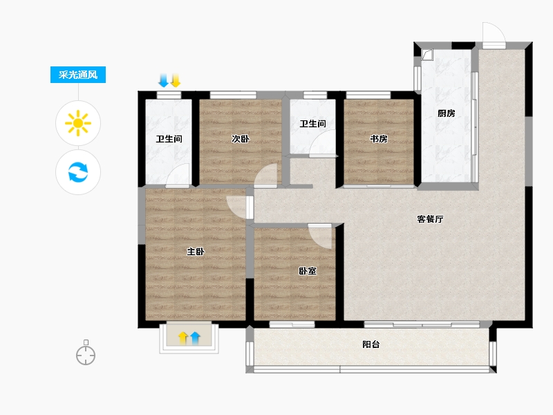 陕西省-西安市-金泰和樾-104.44-户型库-采光通风