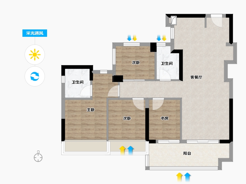 广东省-中山市-万科深业·湾中新城·全新洋房组团-87.20-户型库-采光通风