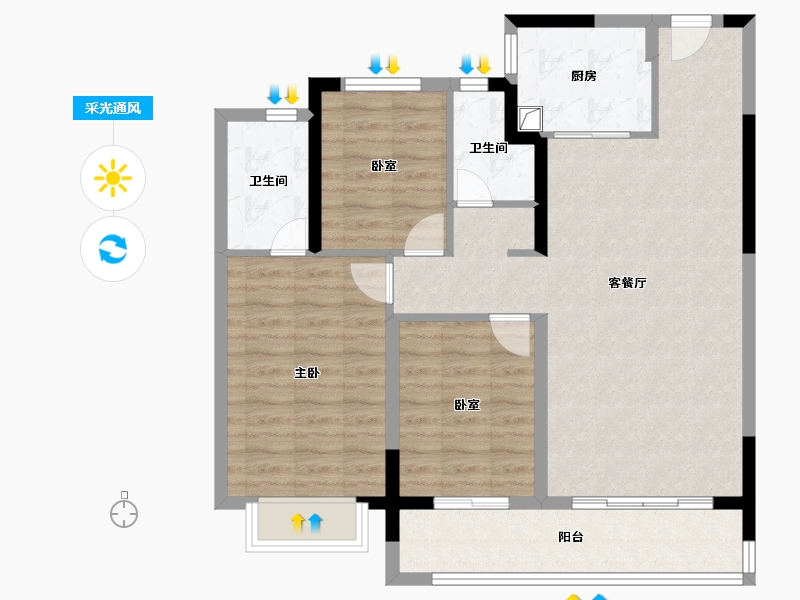 陕西省-西安市-华润置地港悦城嘉悦-90.40-户型库-采光通风