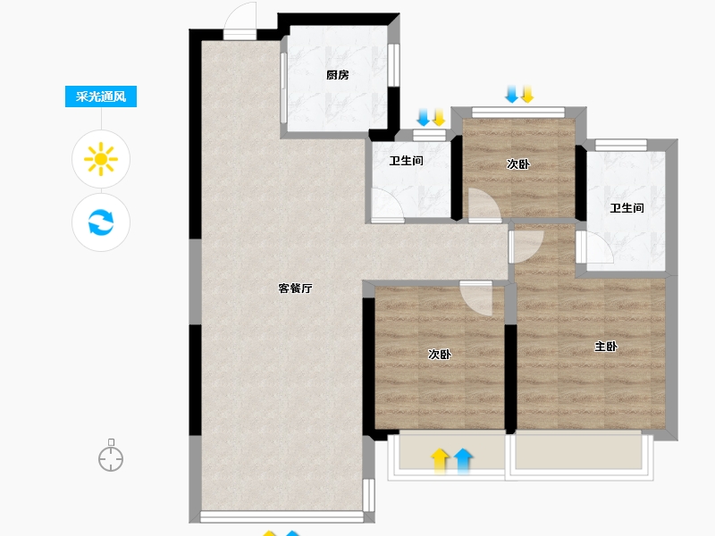 浙江省-温州市-滨江壹号-71.00-户型库-采光通风