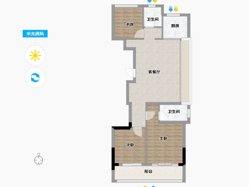 浙江省-杭州市-地铁越秀·星漫云渚-85.00-户型库-采光通风