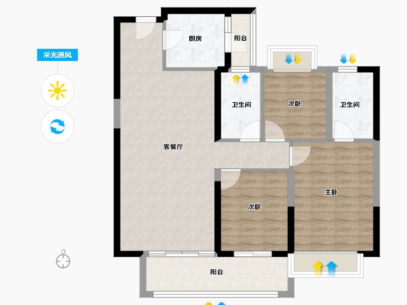 云南省-昆明市-富康城·紫悦府-92.00-户型库-采光通风