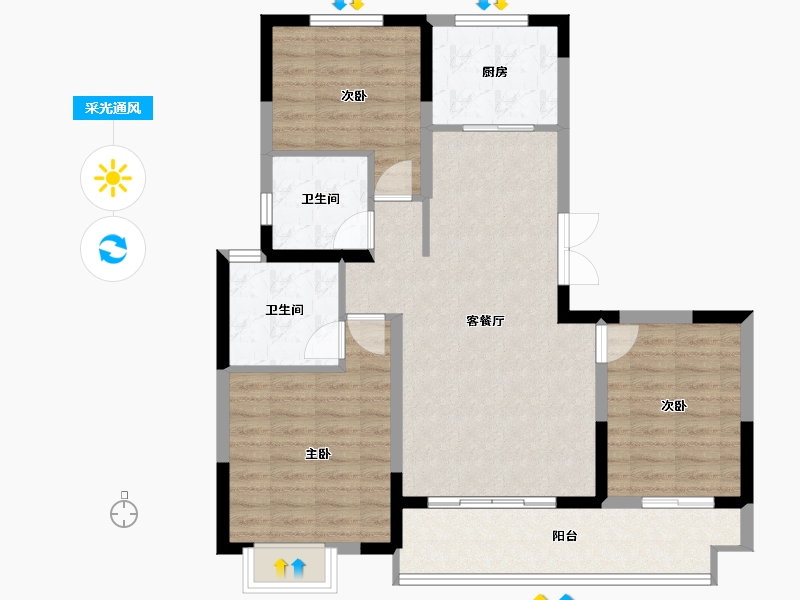 陕西省-西安市-金开·观唐府-90.99-户型库-采光通风