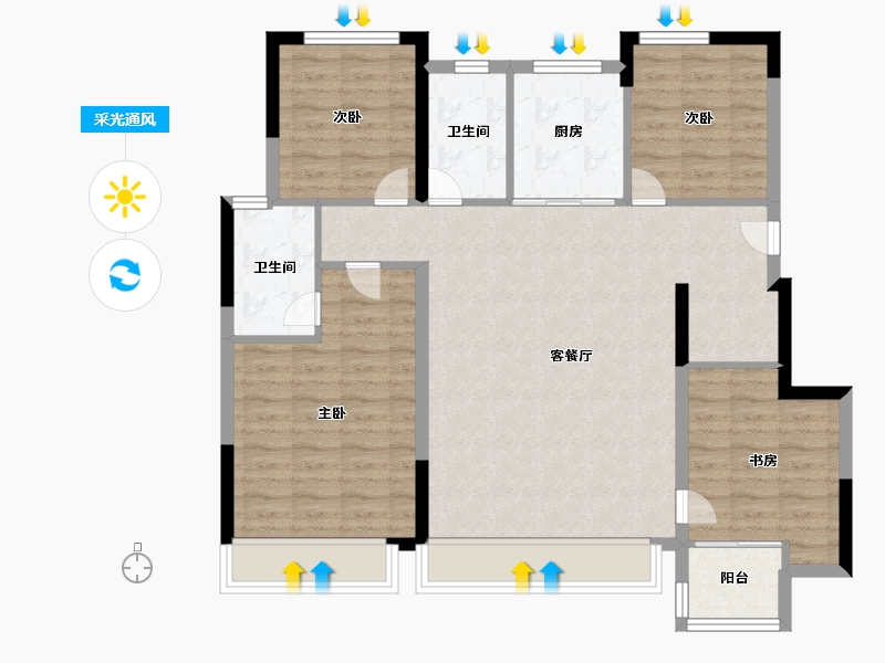 浙江省-嘉兴市-建发方洲·缦云府-101.00-户型库-采光通风