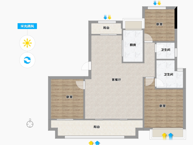 湖北省-宜昌市-宝业沁园-102.67-户型库-采光通风