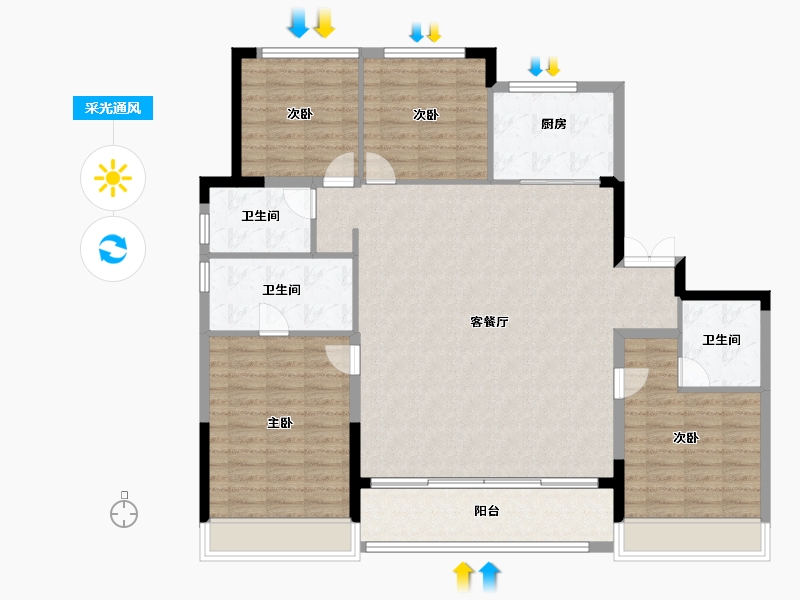 浙江省-金华市-蓝城天玥-134.00-户型库-采光通风