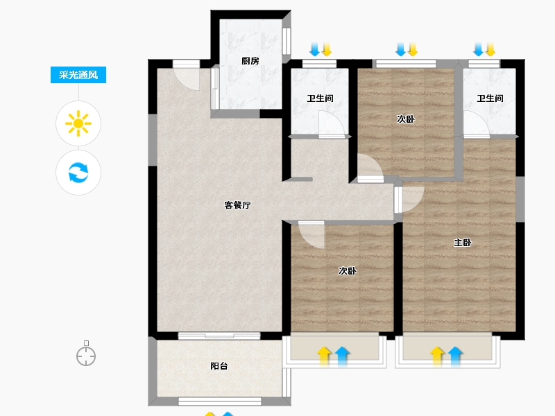 河南省-新乡市-高晟福润城C区-90.00-户型库-采光通风