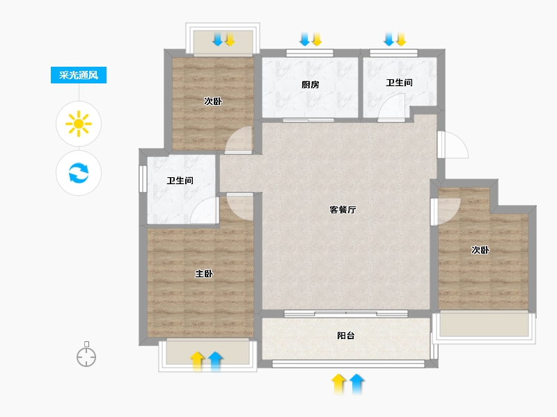 上海-上海市-浦发唐城-89.60-户型库-采光通风