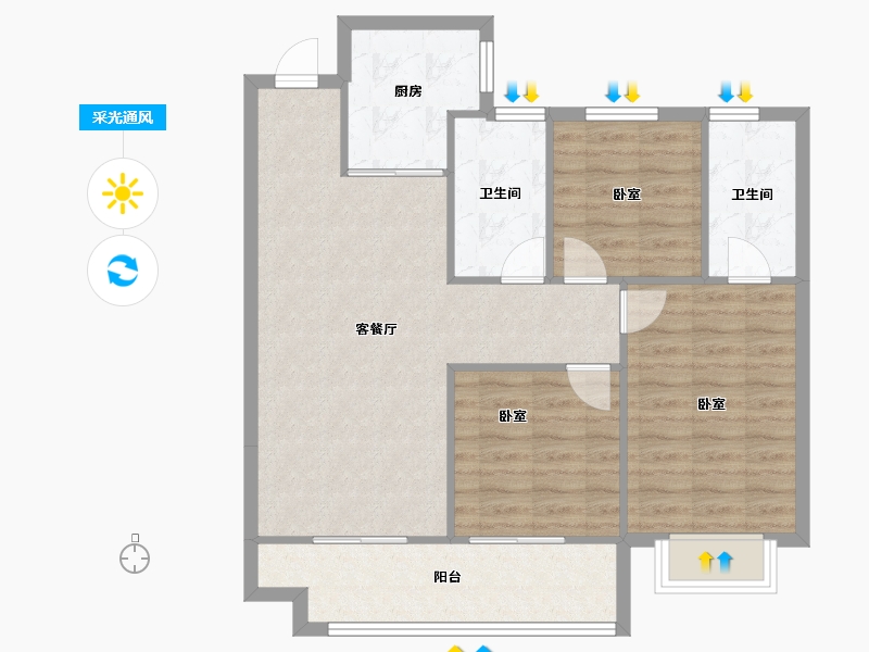 陕西省-榆林市-柏贤府-85.68-户型库-采光通风