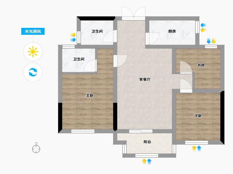 浙江省-杭州市-陈湘华庭-74.09-户型库-采光通风