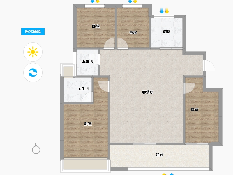 广东省-中山市-万科深业·湾中新城·全新洋房组团-104.77-户型库-采光通风