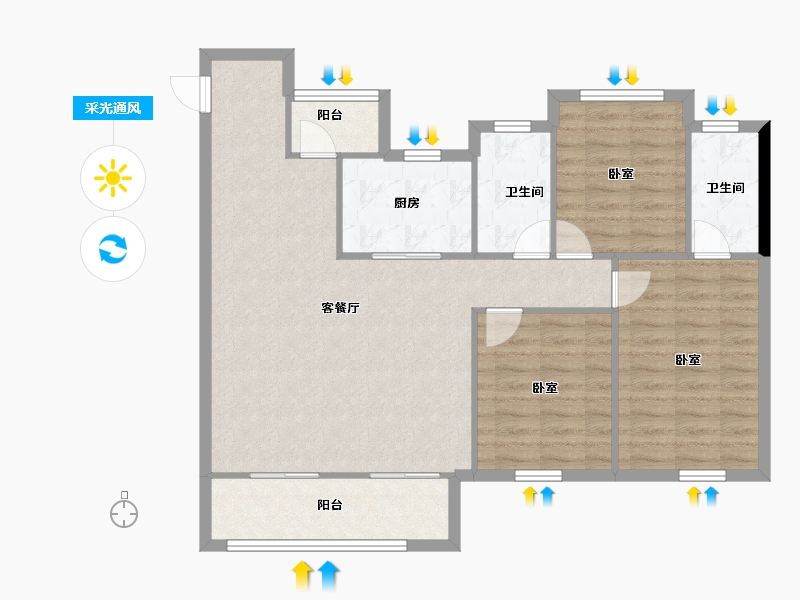 湖北省-武汉市-天创长江云栖风华-95.52-户型库-采光通风