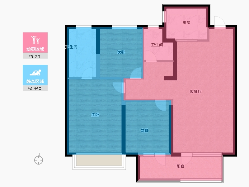 山东省-泰安市-东原桃花源-88.00-户型库-动静分区