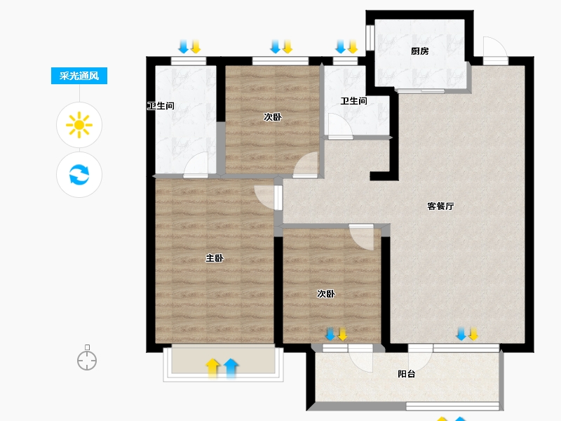 山东省-泰安市-东原桃花源-88.00-户型库-采光通风