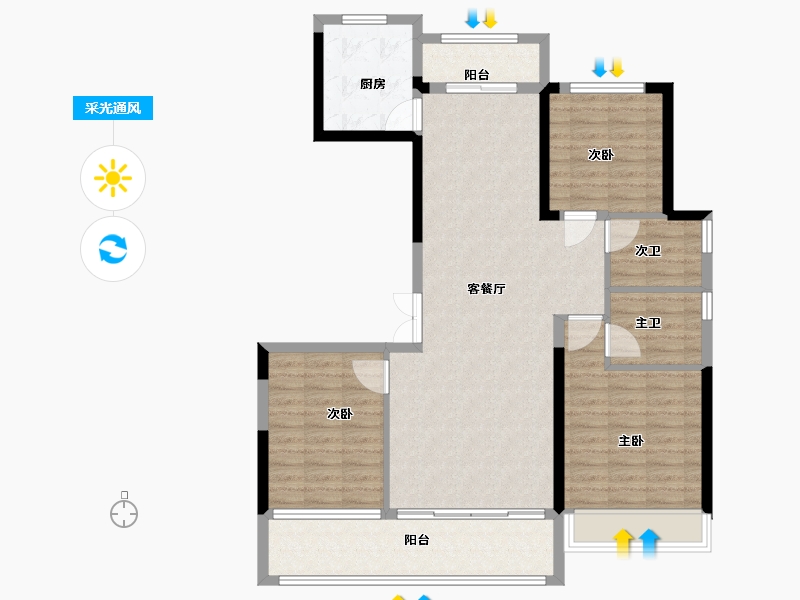 陕西省-西安市-绿城蘭园-106.40-户型库-采光通风