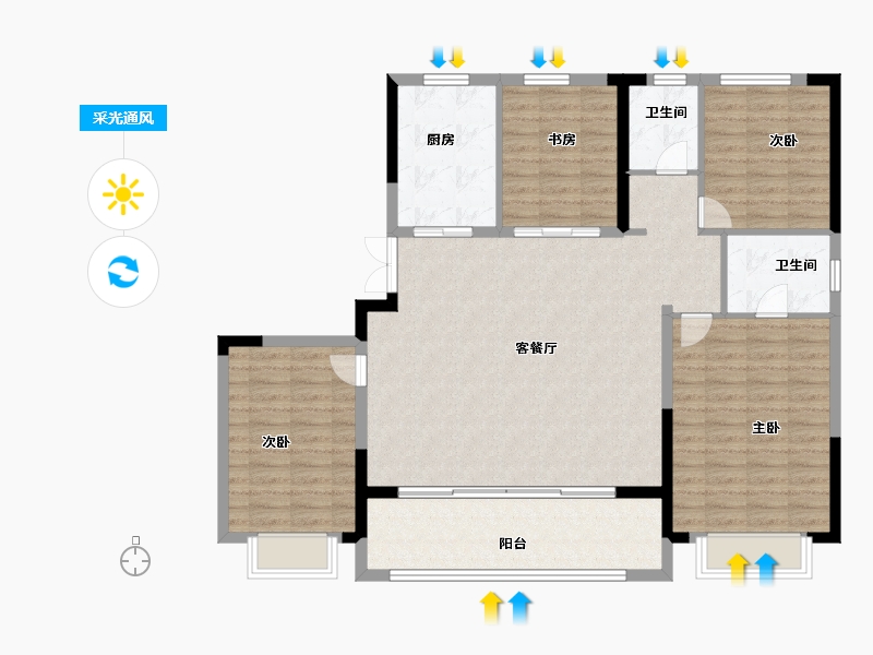 浙江省-宁波市-璟辰府-124.00-户型库-采光通风