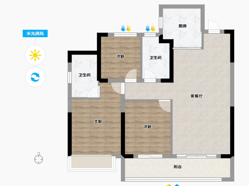 浙江省-宁波市-城投绿城·N30°梦想城-85.00-户型库-采光通风