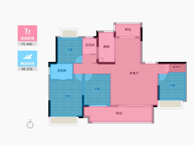 湖北省-宜昌市-宝业沁园-106.71-户型库-动静分区