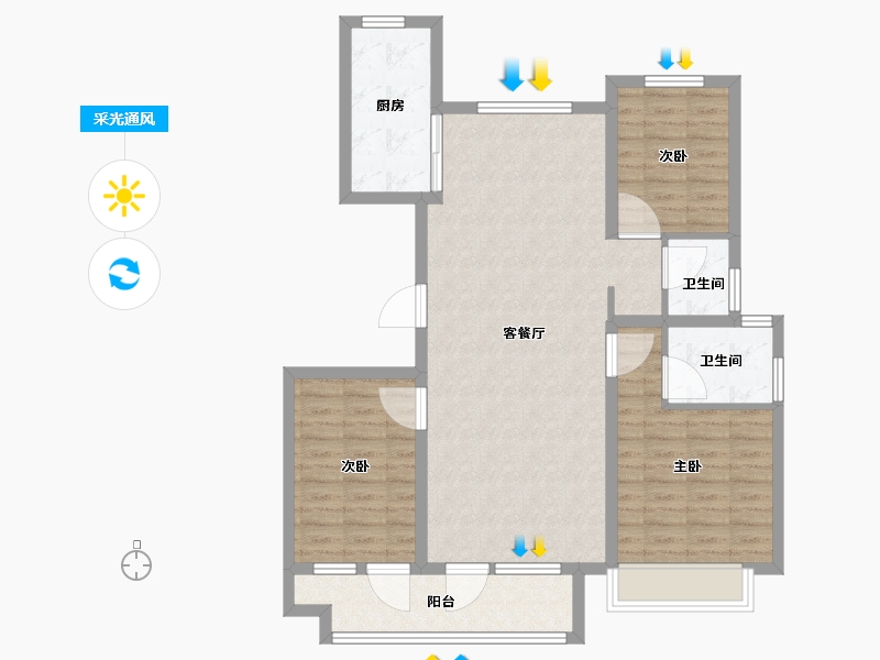 山东省-泰安市-东原桃花源-99.41-户型库-采光通风