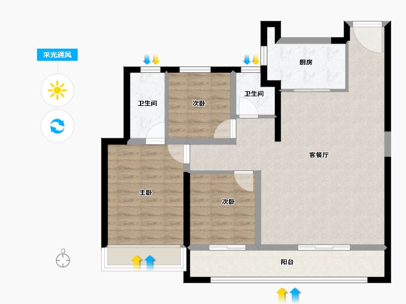 陕西省-西安市-保利阅云台-90.37-户型库-采光通风