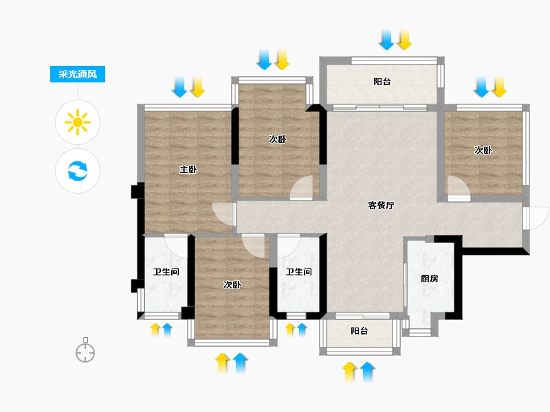 广西壮族自治区-南宁市-轨道云启-90.88-户型库-采光通风