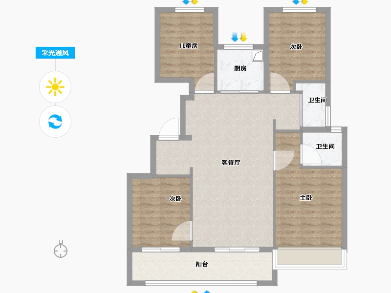 山东省-泰安市-肥城上城郦景-96.80-户型库-采光通风