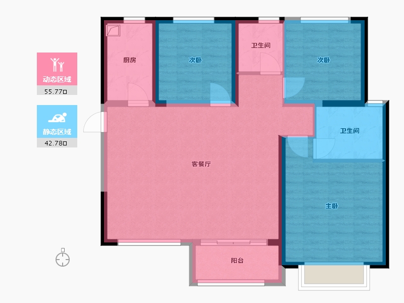 陕西省-西安市-绿地璀璨天城-95.20-户型库-动静分区