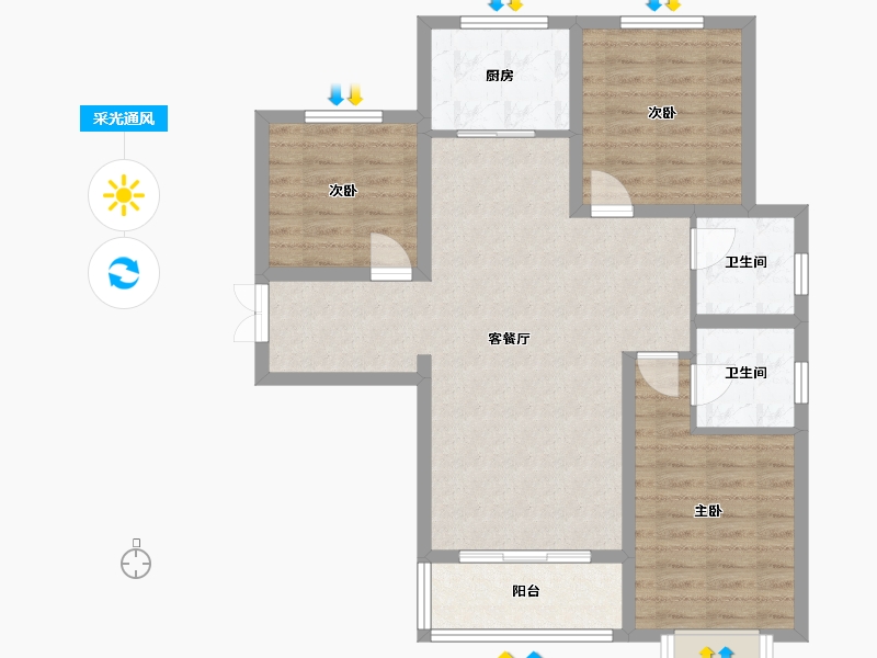 陕西省-渭南市-金域华府-93.62-户型库-采光通风