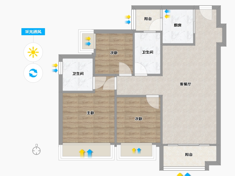 广东省-广州市-招商雍景湾-74.40-户型库-采光通风