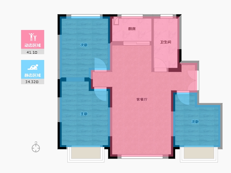 黑龙江省-绥化市-弘坤御龙城-80.60-户型库-动静分区