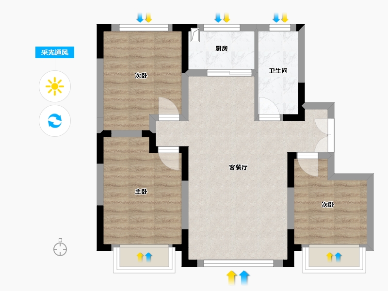 黑龙江省-绥化市-弘坤御龙城-80.60-户型库-采光通风